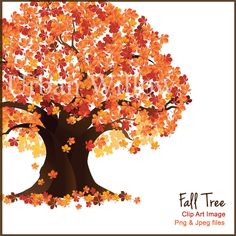 an autumn tree with leaves in the shape of a heart and text fall tree clip art image