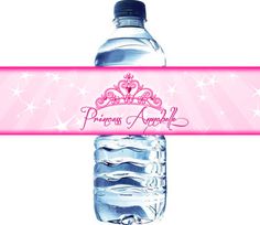 a water bottle label with a princess crown on it and the words princess angel written in pink