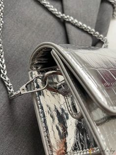 BirdinBag - Compact Crocodile Embossed Flap Chain PU Metallic Square Bag Silver Metal Bag With Chain Strap, Silver Metal Rectangular Shoulder Bag, Silver Rectangular Metal Shoulder Bag, Rectangular Silver Metal Shoulder Bag, Chic Rectangular Metal Bag, Trendy Bags With Metal Chain Strap, Rectangular Metal Bag With Chain Strap, Rectangular Metal Shoulder Bag With Chain Strap, Metal Clutch With Chain Strap