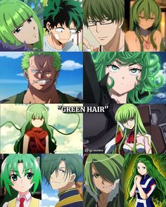 anime characters with green hair and blue eyes