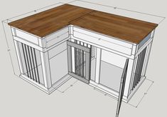 an image of a dog kennel with doors and windows on the front, shown in blueprint