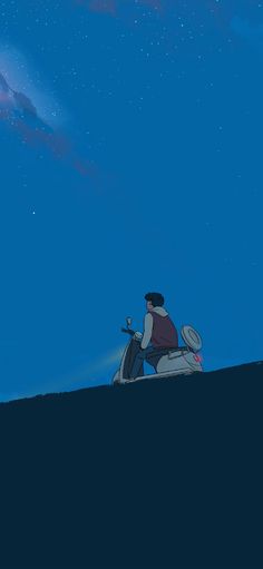 a person on a scooter looking up at the stars in the night sky