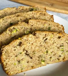 slices of zucchini bread on a white plate