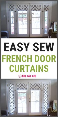 french door curtains with the words easy sew on top and below it in green