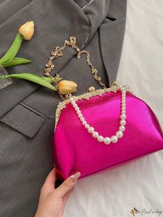 Bird in Bag - Gorgeous Sparkling Rhinestone Evening Bag With Chain For Women's Party Pink Party Shoulder Bag With Chain Strap, Glamorous Party Shoulder Bag With Pearl Handle, Party Clutch Bag With Chain Detail, Pink Chain Strap Shoulder Bag For Party, Pink Shoulder Bag With Chain Strap For Party, Pink Evening Bag With Pearl Handle For Party, Rhinestone Clutch Shoulder Bag For Party, Pink Evening Bag With Chain, Party Clutch Evening Bag With Chain