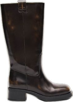 Brown Boots With Patina For Fall, Brown Patina Boots For Fall, Brown Leather Boots With Patina, Classic Brown Knee-high Moto Boots, Brown Leather Knee-high Riding Boots, Classic Brown Mid-calf Calf Leather Boots, Classic Brown Calf Leather Mid-calf Boots, Brown Leather Riding Boots, Leather Riding Boots