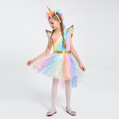 Halloween Cosplay Costume Unicorn Dress Sub-stage Performance Rainbow Children's Costume Cosplay Girl Unicorn Costume, Unicorn Costume Kids, Fairy Princess Costume, Rainbow Unicorn Party, Baby Costumes Girl, Unicorn Halloween, Birthday Tutu Outfit, Unicorn Dress, Fancy Costumes