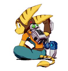 a cartoon character sitting on the ground with a camera