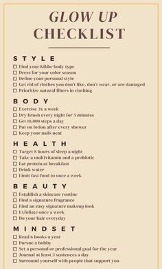 Ready to elevate your life?This Glow up checklist covers everything from self care to style upgrades,helping you feel confident,look amazing,and live your best life.Save this pin and start your glow up journey🌹 #mentalwellness #confidence #fitness #levelingup #lifestyleblogger #lifehacks #stylegoals #styleupgrades #productivity Self Care Glow Up Checklist, Personal Growth Checklist, 24 Hour Glow Up Checklist, 6 Week Glow Up Plan, How To Glow Up In Your 40s, Glow Up On A Budget, 10 Day Glow Up Challenge, Reinventing Yourself Checklist, Glow Up In Your 30s