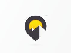 a black and yellow logo with an arrow