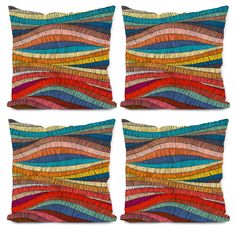 four pillows with different colored lines on them