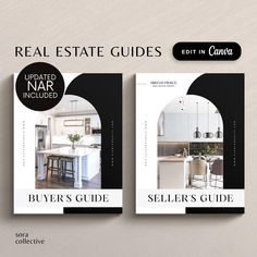 the real estate guide is displayed in front of a beige background with black and white accents