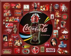 the coca cola logo is surrounded by many different pictures