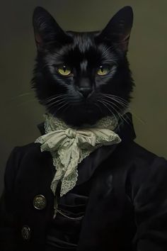 a black cat wearing a suit and bow tie