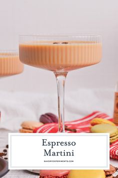 an image of a drink in a glass with the words espresso martini on it