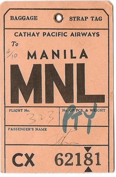 an old luggage tag with the words manila to manila