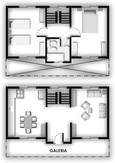 two floor plans showing the bedroom and living room in each apartment, with separate rooms