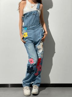 ⚡️Buy Washed Floral Print Boyfriend Denim Overall Blue M under $51.00 in Overalls Online. Style: Casual/Street/Vintage/Y2K/Sweet. Fabric Content: Cotton Blend. Fit Type: Boyfriend fit. Design: With such a cute spring flower pattern print, these washed denim overalls are shaped to a relaxed fit, and feature adjustable shoulder straps for a comfortable fit. With pocket patched at front chest, side button closure, and 2 back pockets design.. ✓Free Shipping on all orders over US$69. Custom Pants, Jeans Overall, Pockets Design, Boyfriend Denim, Jean Overalls, Form Design, Cute Spring, Spring Flower, Washed Denim