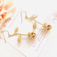 Rose Flower earrings, Rose Gold flower Earrings, Mothers day Jewelry, Bridesmaid gifts, Birthday gift Valentine gift Elegant Earrings For Mother's Day, Valentine's Day Wedding Flower Earrings, Mother's Day Gift Dangle Flower Earrings, Gold Earrings For Mother's Day Gift, Mother's Day Gift Flower Dangle Earrings, Gold Rose Flower Earrings, Gold Rose Earrings For Gift, Dangle Flower Earrings For Mother's Day Gift, Delicate Rose Gold Earrings As Gift For Her