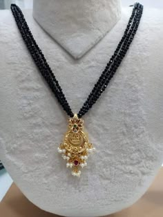 Black Crystal Nallapusalu, Gold Lockets For Black Beads, Simple Black Beads Chain, Gold Mangalsutra Design, Gold Pendant Necklace Jewellery, Ruby Jewelry Necklaces