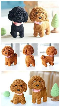 crocheted poodles in different poses and sizes