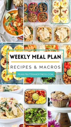 weekly meal plan for the week with pictures of different dishes and food in plastic containers