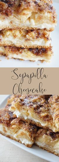 some food is stacked on top of each other with the words soppella cheesecake