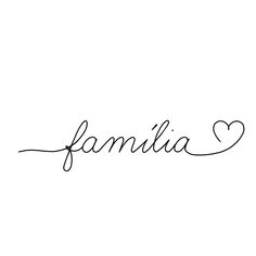 the word famlia written in cursive writing with a heart on it