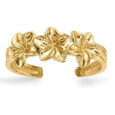 14k Polished Flowers Toe Ring. Material: Primary - Purity:14K|Finish:Polished|Band Width:2.5 mm|Feature:Solid|Manufacturing Process:Casted|Material: Primary:Gold|Thickness:>1 mm|Product Type:Jewelry|Jewelry Type:Rings|Sold By Unit:Each|Texture:Textured|Material: Primary - Color:Yellow|Ring Type:Toe|Ring Top Length:6.2 mm|Ring Top Width:14.9 mm Gender: unisex.  Age Group: adult. Gold Ring Band, Yellow Rings, Toe Ring, Gold Polish, Yellow Gold Ring, Toe Rings, Ring Band, Types Of Rings, Yellow Gold Rings