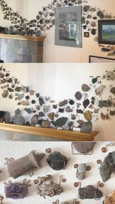 several different pictures of rocks and other things on the wall