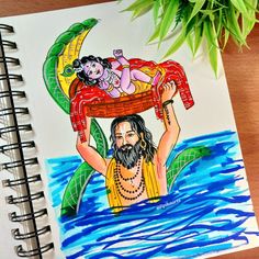 a drawing of jesus carrying the baby jesus on his back