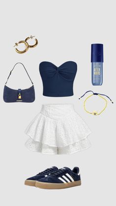 Navy Blue Skirt Outfits, Singapore Outfit Ideas, Blue Summer Outfits, Blue Skirt Outfits, Estilo Real, Navy Blue Skirt, Weekly Outfits