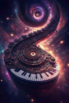 an artistic image of a piano in space