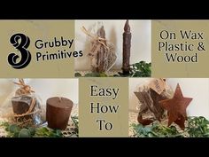 four different types of wax and plastic wood are shown with the words 3 gruby primitives on them