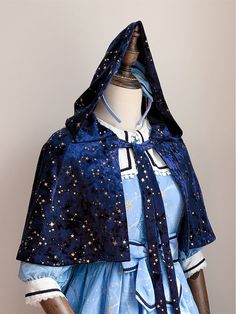 Short Hooded Velvet Lolita Cape by LHSJ #cape #starryclothes Starry Clothes, Wizard Costume, Cape Designs, Space Outfit, Star Clothing, Fantasy Clothing, Fantasy Fashion, Character Outfits, Costume Design