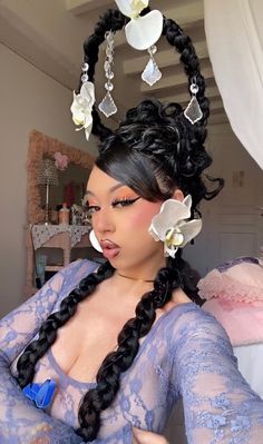 Maximalist Hairstyle, Exotic Hairstyles For Black Women, Aesthetic Braid Hairstyles, Oiran Hair, Hair Editorial Photography, Extra Hairstyles, Artistic Hairstyles, Interesting Hairstyles, Y2k Hairstyles