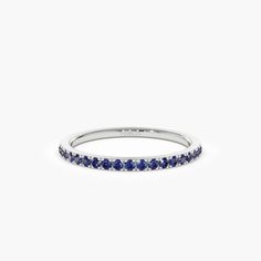 14k Half Eternity Blue Sapphire Ring – FERKOS FJ Round Sapphire, Blue Sapphire Ring, Local Jewelry, Blue Sapphire Rings, Eternity Bands, Diamond Gemstone, Gold Yellow, Jewelry Stores, Sapphire Ring