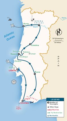 the route map for spain and portugal with all its major cities, roads, and destinations