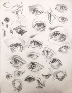 a bunch of different types of eyes drawn in pencil on paper with some type of eye