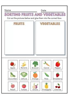 fruits and vegetables sorting worksheet for kids to practice sorting the fruits and vegetables