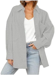 Cheap Solid Color Long Sleeve Shacket, Everyday Light Wash Button-up Outerwear, Cheap Light Wash Button-up Outerwear, Cold Weather Button-up Shacket With Pockets, Cheap Medium Wash Button-up Outerwear, Wool Coat Women, Loose Shirts, Fall Jackets, Wool Coat