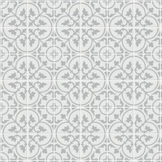 a gray and white tile pattern with an intricate design on the bottom half of it