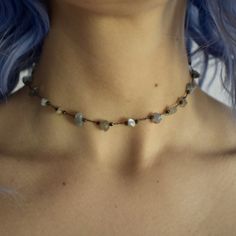 Simple & sweet labradorite choker. Check out our matching head chain: https://etsy.me/2DEyoyk One size fits all. About 12.5in-16in adjustable. If you are concerned with the size feel free to leave your measurements when you check out. This listing is for 1 choker. Necklace is made of gold plated copper. Water, lotion, fragrances, sweat (any kind of moisture) can cause discoloration. Shipped with minimal packaging to avoid unnecessary waste. ♥️🌎 Simple Necklace Choker, Chocked Necklaces, Adjustable Labradorite Crystal Necklace For Festivals, Chocker Neckless, Gem Necklaces, Etsy Necklace, Boho Beaded Necklace, 90s Choker, Boho Choker Necklace