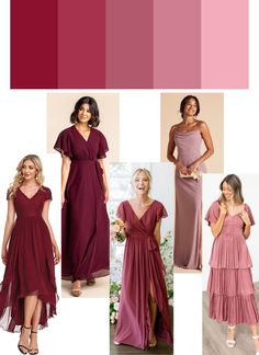 a collage of different color combinations for bridesmaid dresses