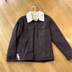 Never Worn - Bought New In 2022. Dark Brown Color With Sherpa Lining. Size Medium. Fits True To Size. Brown Cotton Outerwear For Cold Weather, Brown Sherpa Outerwear With Pockets, Long Sleeve Outerwear With Corduroy Collar For Cold Weather, Winter Outdoor Outerwear With Corduroy Collar, Winter Outerwear With Corduroy Collar For Outdoor, Brown Cotton Winter Outerwear, Winter Cotton Outerwear With Fleece Lining, Brown Cotton Outerwear With Padded Collar, Cotton Outerwear With Fleece Lining For Winter