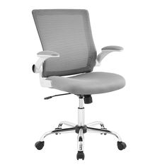 an office chair with wheels on the back and seat upholstered in grey fabric