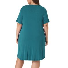 Exquisitely 95% rayon and 5% spandex fabric, lightweight and stretchy, soft to the touch, and allows for comfortable and convenient. You'll love the soft fabric that feels amazing on your skin. Any season or simply for wearing around the house or lounging. The comfort sleeping shirt has a loose fit, for plus-size women, you will find the perfect-fitting sleepwear from the size. Before ordering, please refer to the size chart. Solid Stretch Modal Sleepwear, Solid Color Stretch Modal Sleepwear, Modal Sleepwear For Sleep, Solid Modal Sleepwear, Casual V-neck Stretch Nightgown, Comfortable Blue Dresses For Loungewear, Casual Blue Nightgown For Relaxation, Sleeping Shirt, Wide Leg Lounge Pants