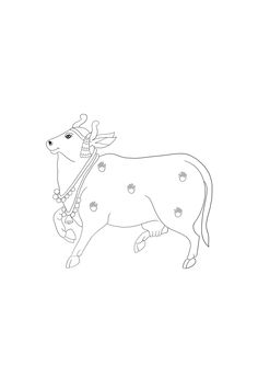 a drawing of a cow with an apple on it's back