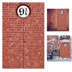 there is a brick wall with the number nine on it and four different pictures below