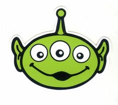 a green sticker with eyes and ears